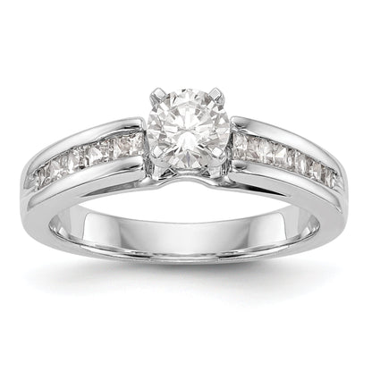 14K White Gold Diamond Peg Set CZ Engagement Ring