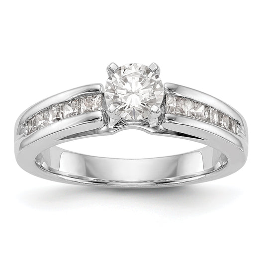 14K White Gold Diamond Peg Set CZ Engagement Ring