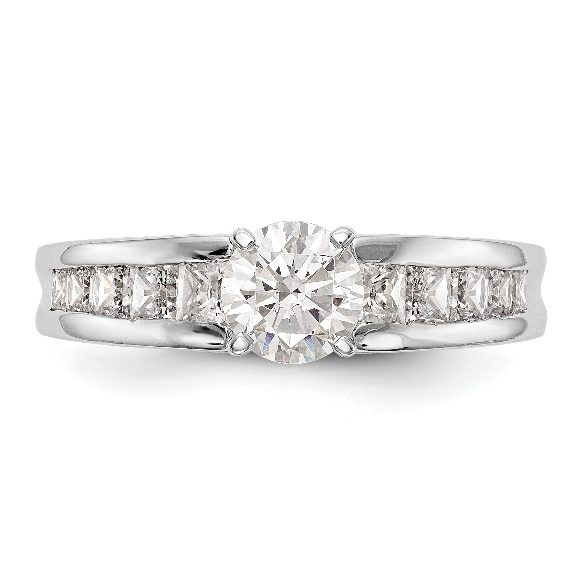 14K White Gold Diamond Peg Set CZ Engagement Ring