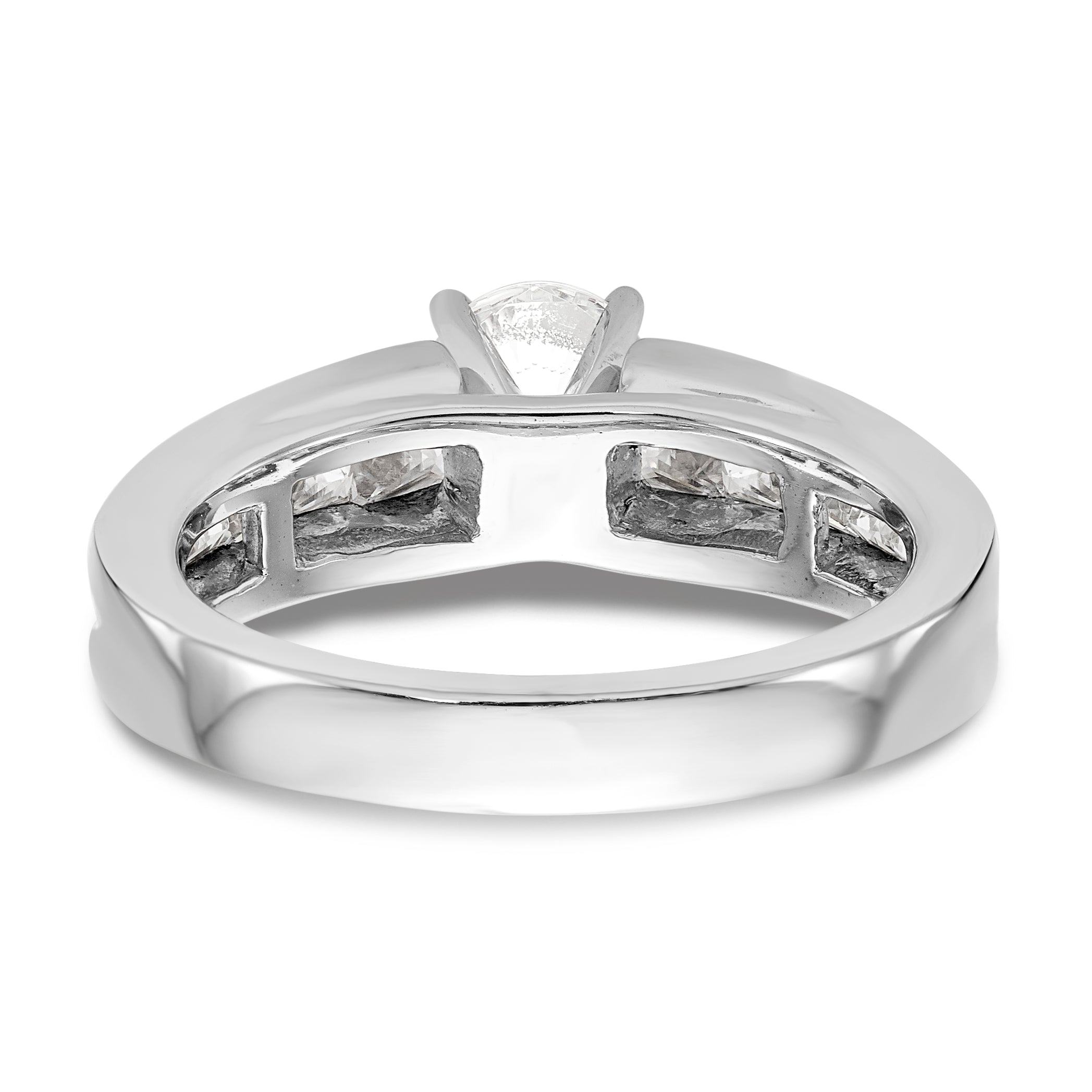 14K White Gold Diamond Peg Set CZ Engagement Ring