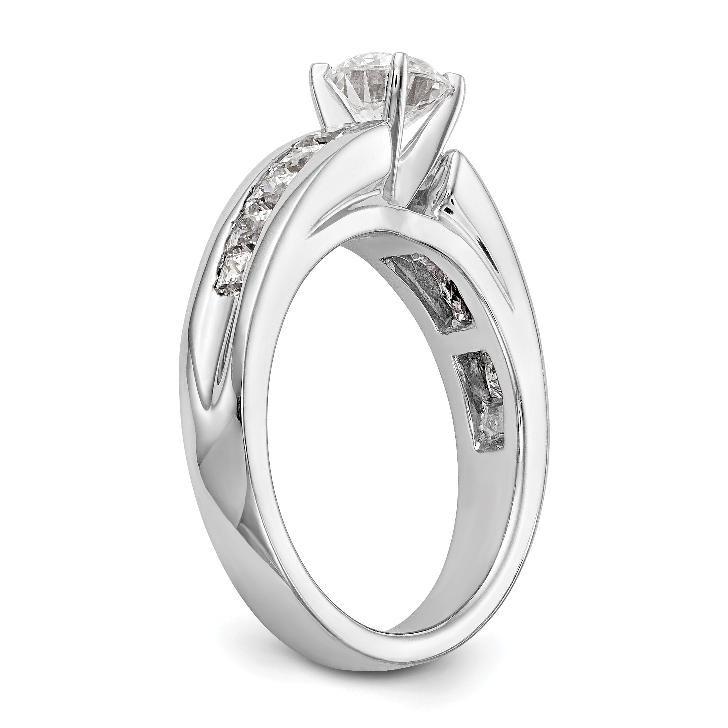 14K White Gold Diamond Peg Set CZ Engagement Ring