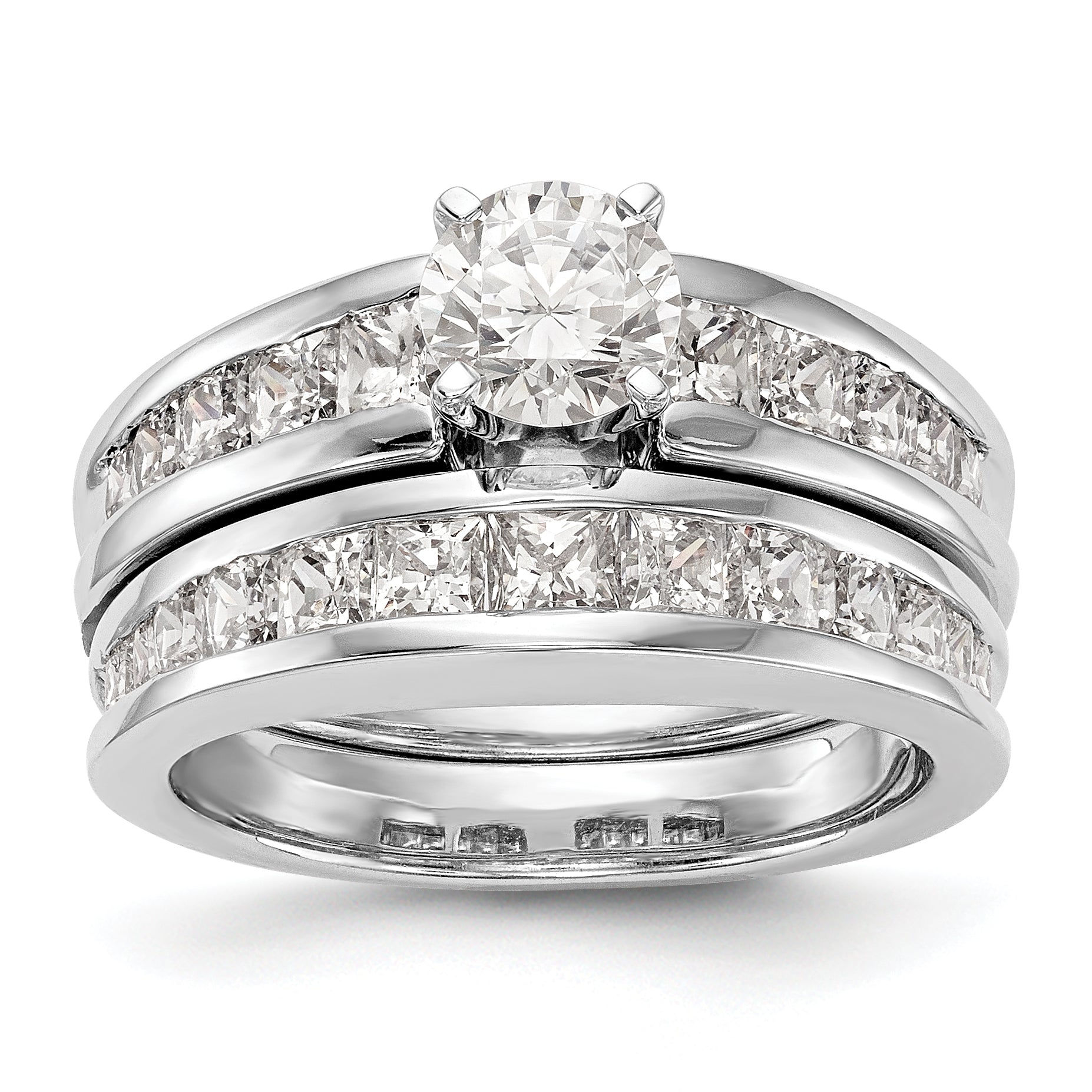 14K White Gold Diamond Peg Set CZ Engagement Ring