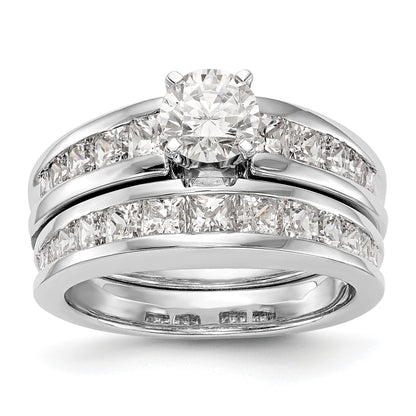 14K White Gold Diamond Peg Set CZ Engagement Ring