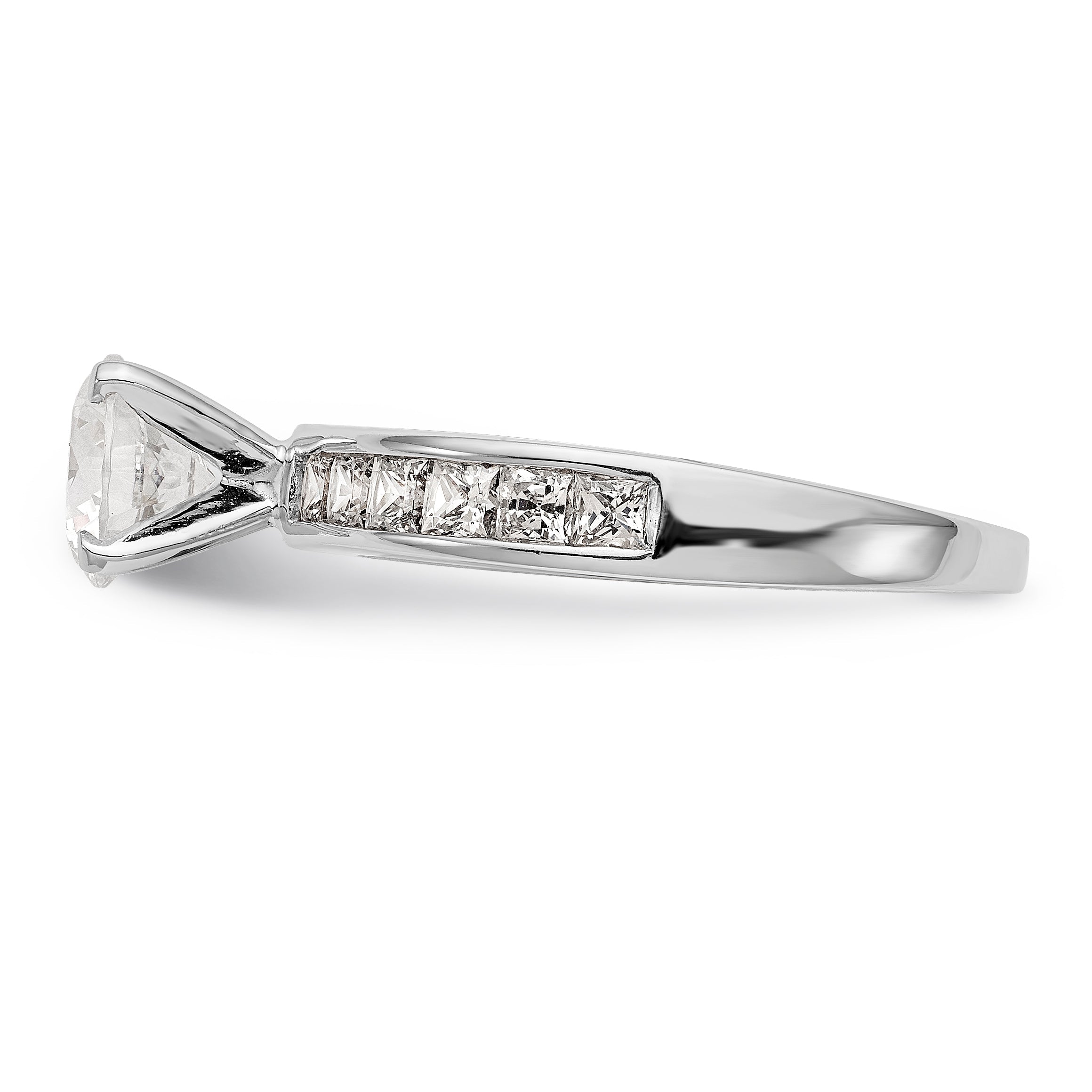 14K White Gold Diamond Peg Set CZ Engagement Ring