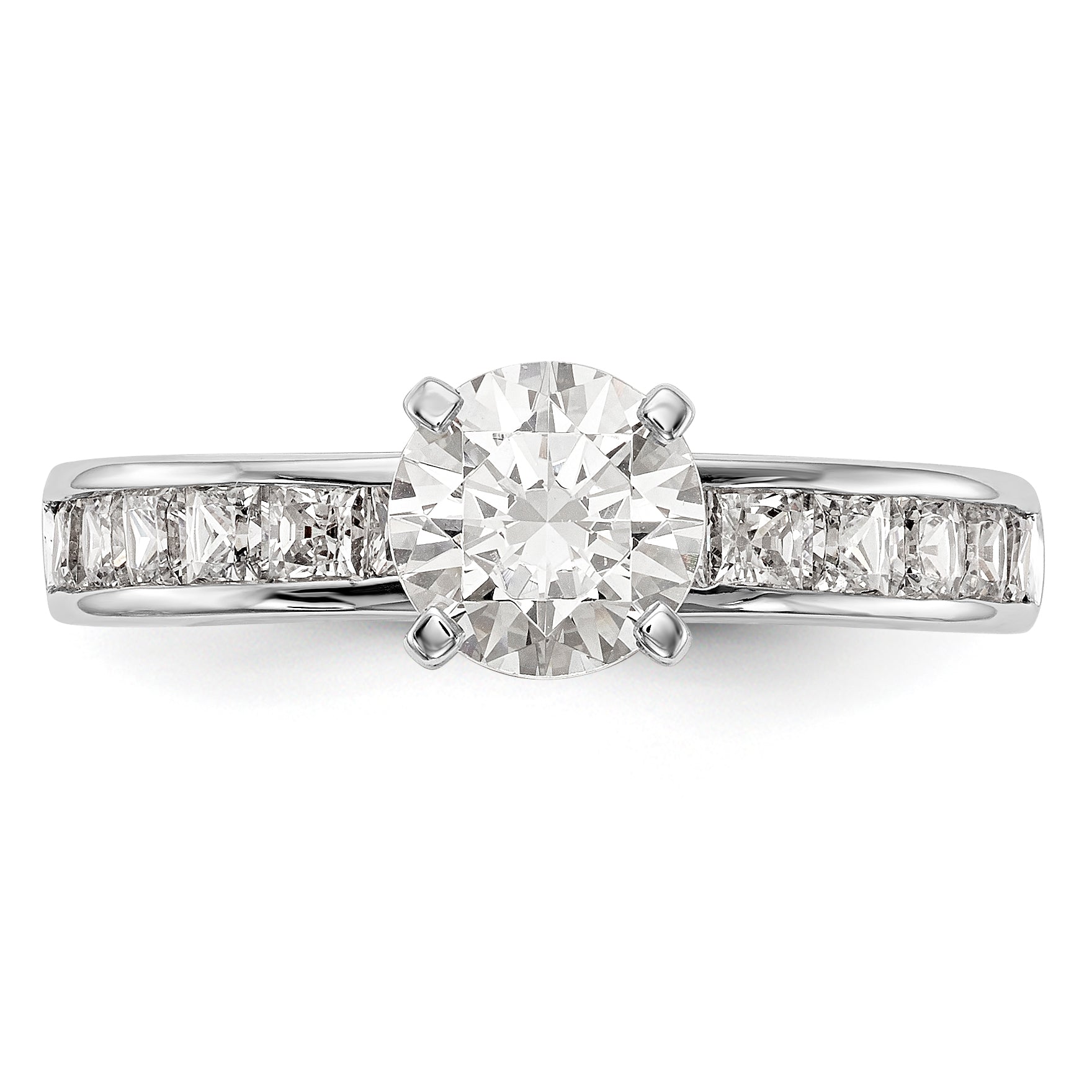 14K White Gold Diamond Peg Set CZ Engagement Ring