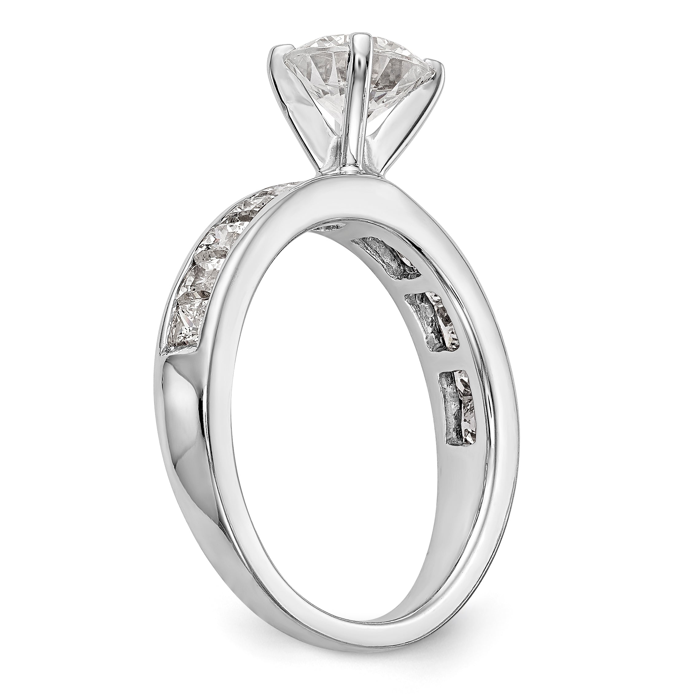 14K White Gold Diamond Peg Set CZ Engagement Ring