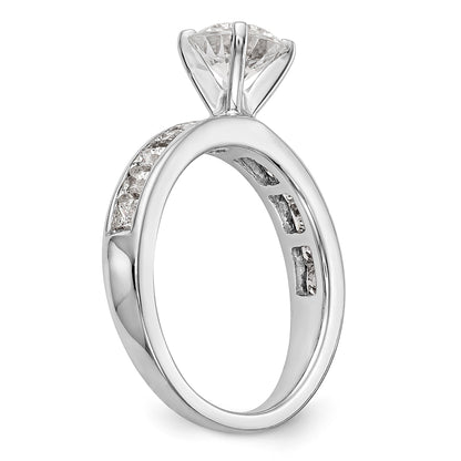 14K White Gold Diamond Peg Set CZ Engagement Ring