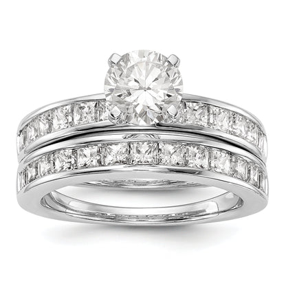 14K White Gold Diamond Peg Set CZ Engagement Ring