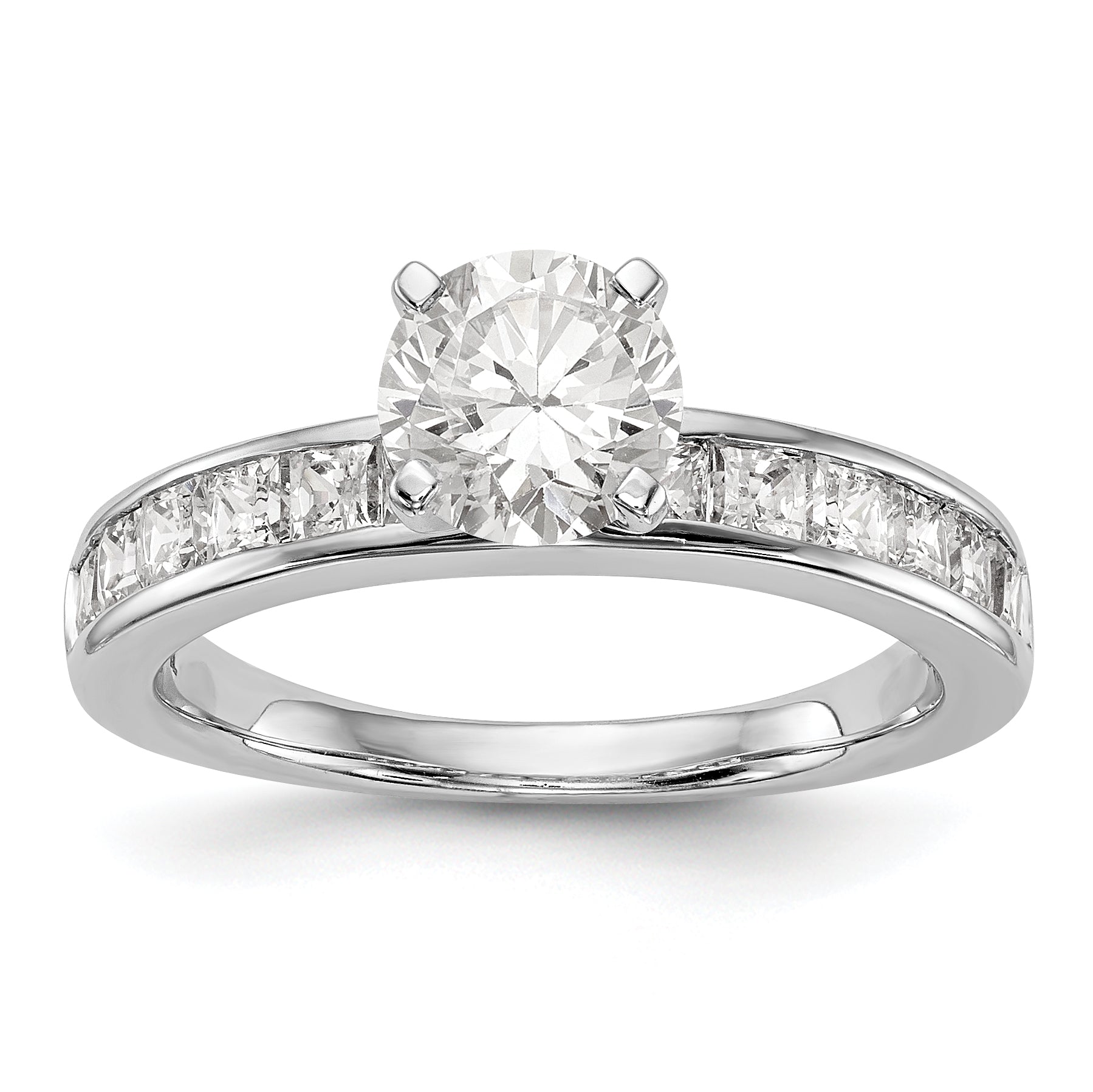14K White Gold Diamond Peg Set CZ Engagement Ring