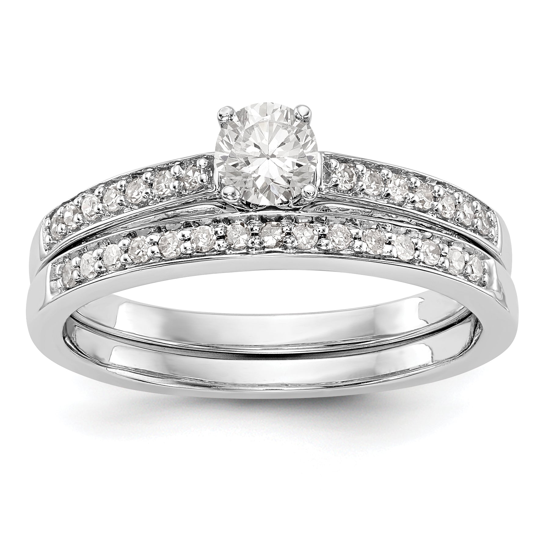 14K White Gold Diamond Peg Set CZ Engagement Ring