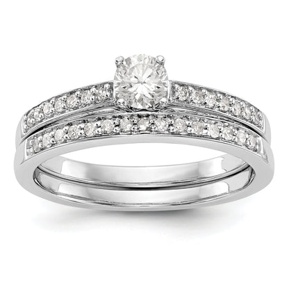 14K White Gold Diamond Peg Set CZ Engagement Ring