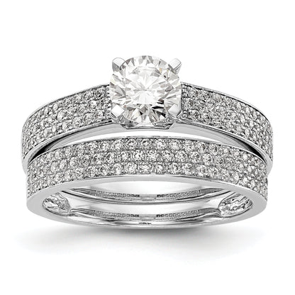 14K White Gold Diamond Peg Set CZ Engagement Ring