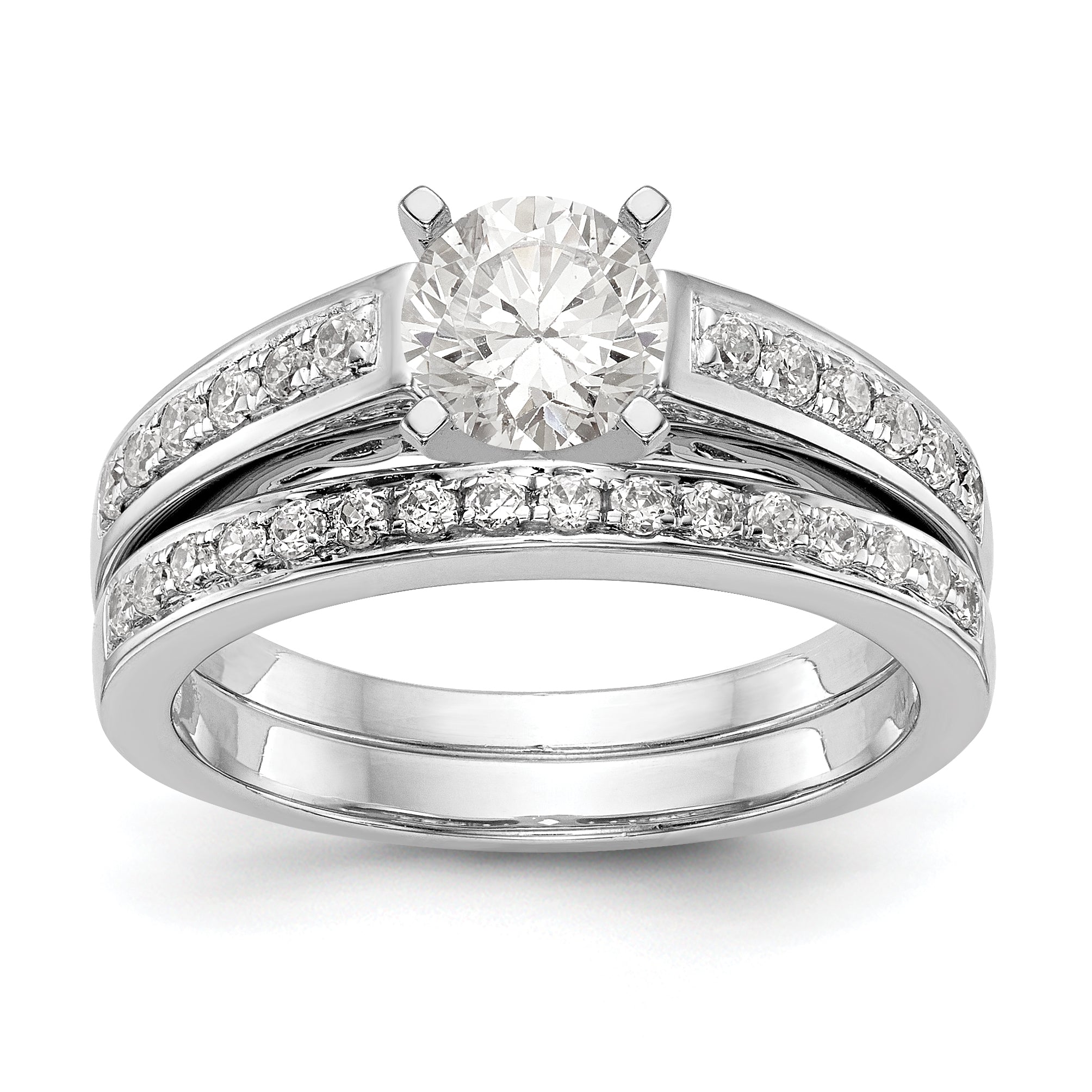 14K White Gold Diamond Peg Set CZ Engagement Ring