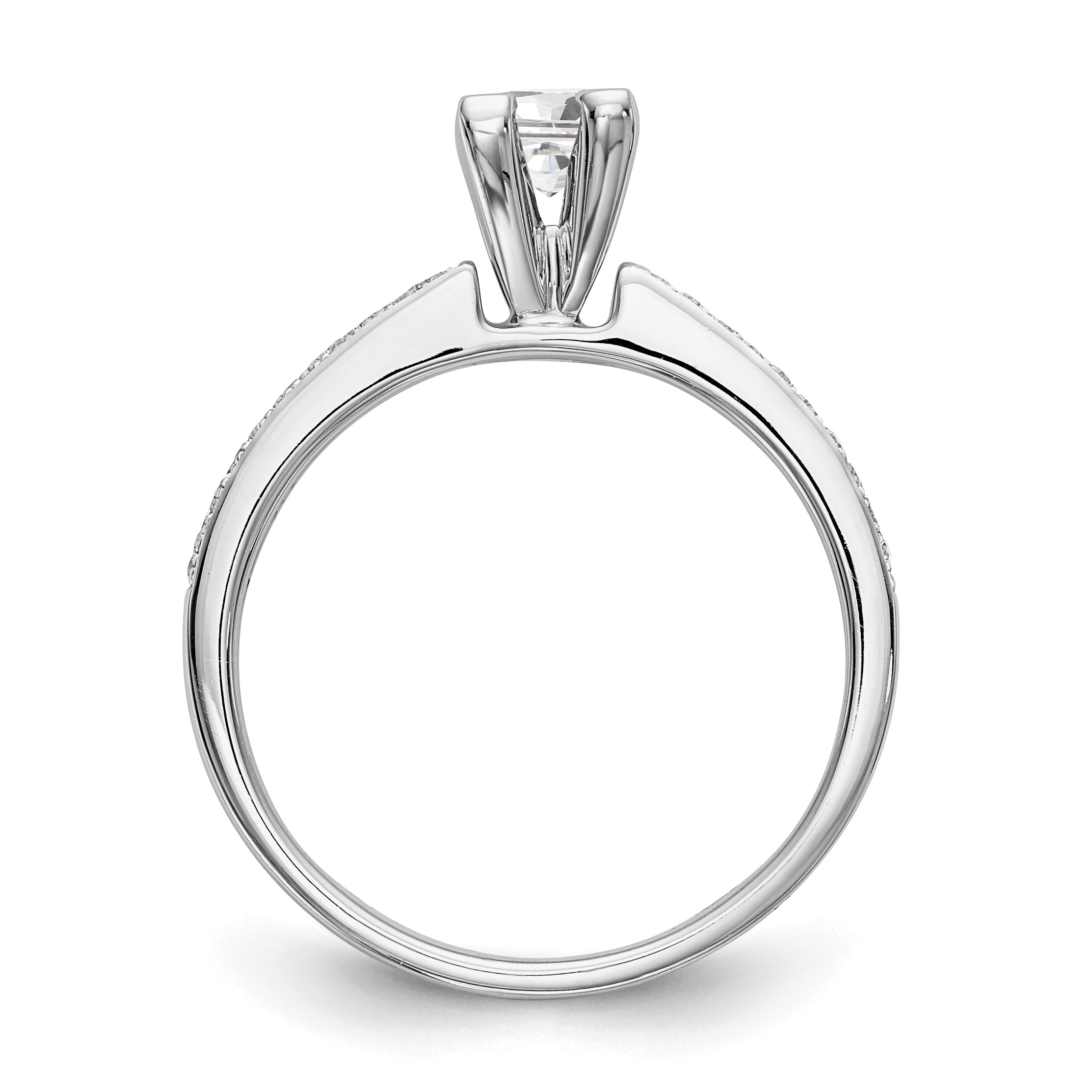 14K White Gold Diamond Peg Set CZ Engagement Ring