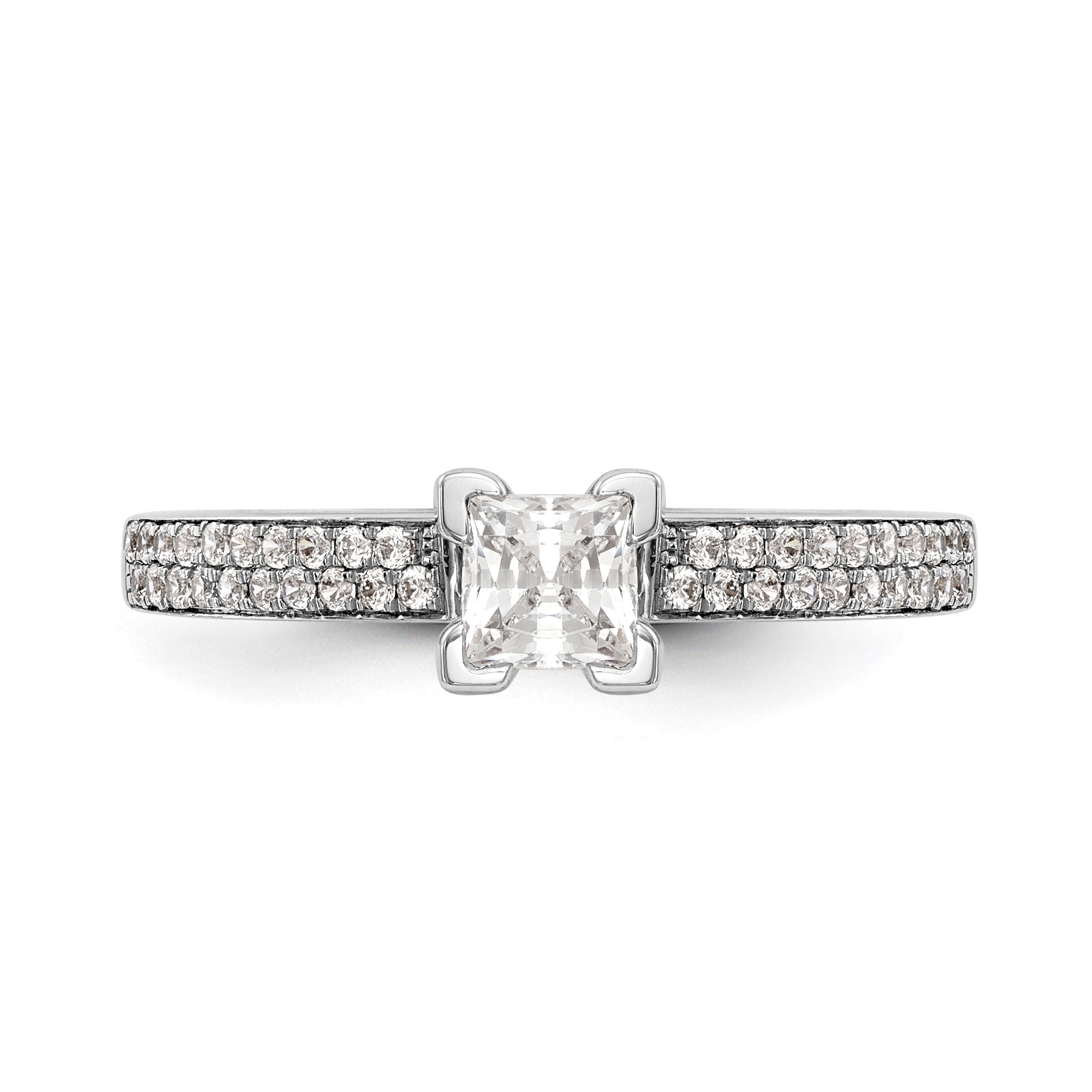 14K White Gold Diamond Peg Set CZ Engagement Ring
