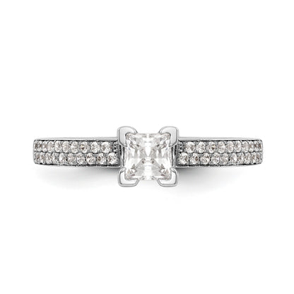 14K White Gold Diamond Peg Set CZ Engagement Ring