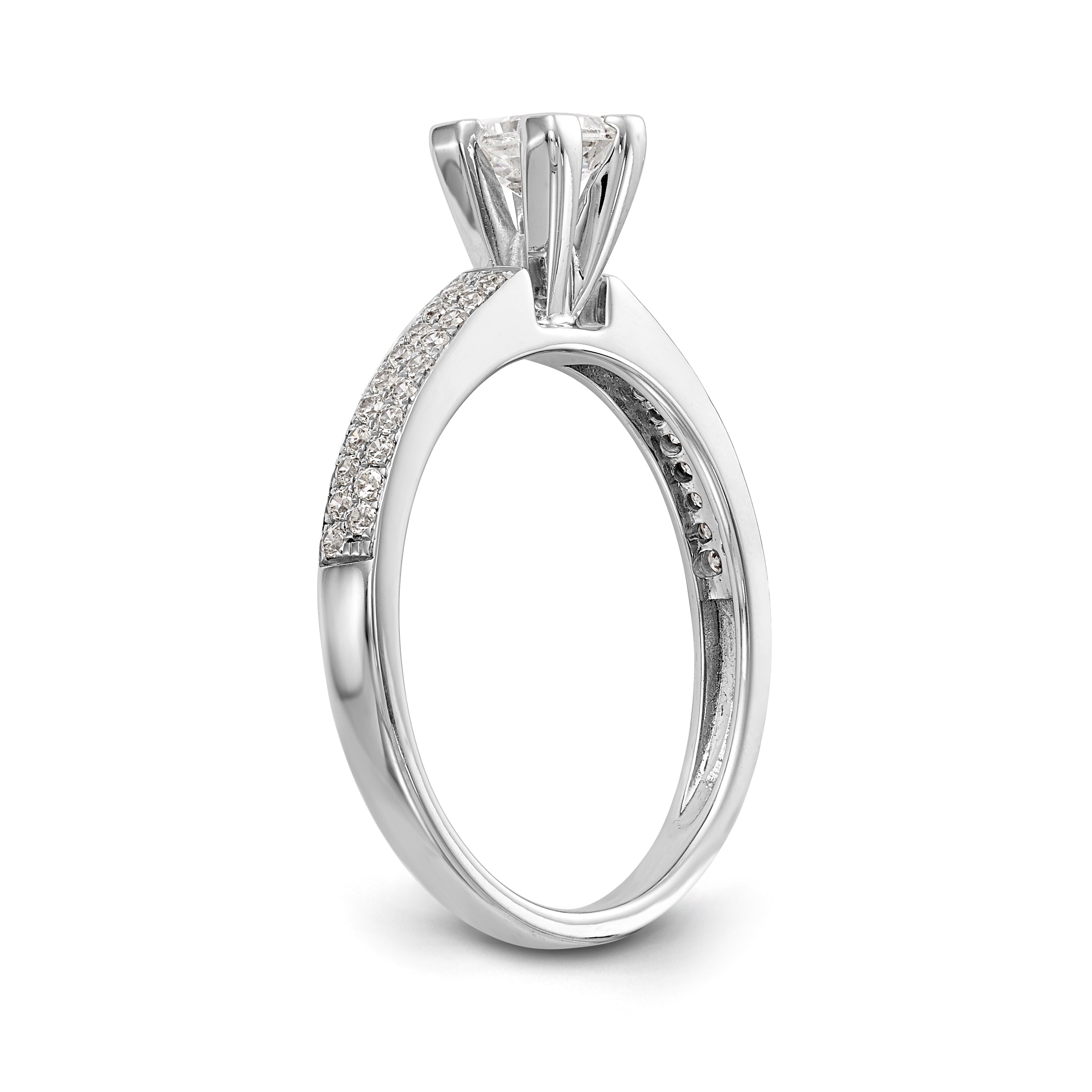 14K White Gold Diamond Peg Set CZ Engagement Ring