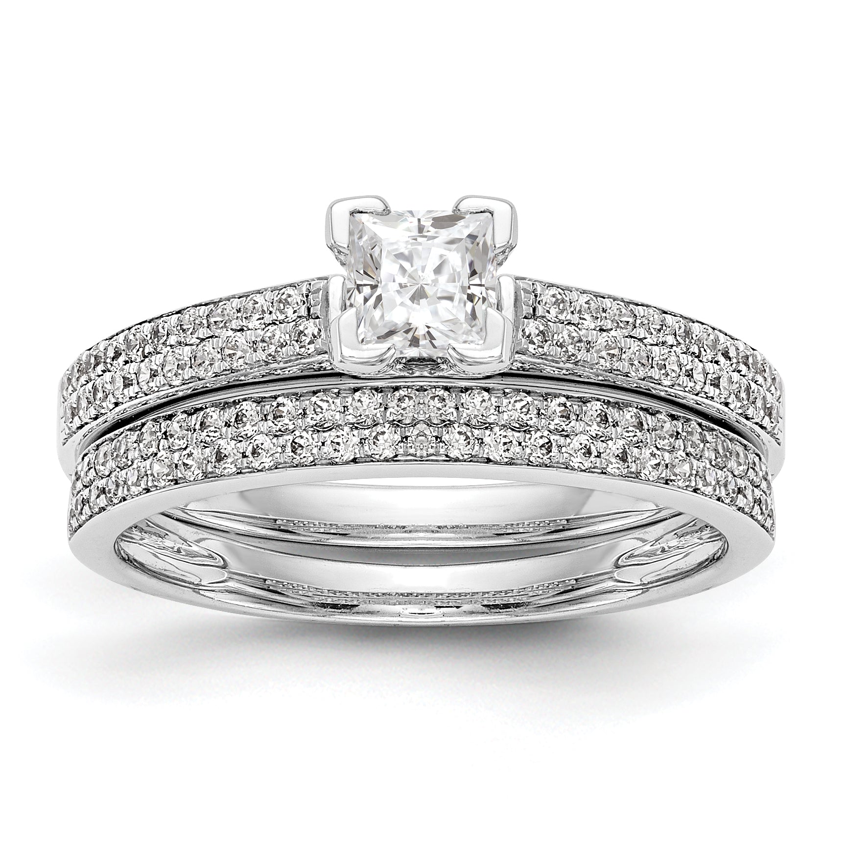 14K White Gold Diamond Peg Set CZ Engagement Ring