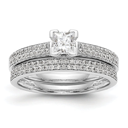 14K White Gold Diamond Peg Set CZ Engagement Ring