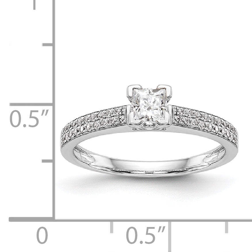14K White Gold Diamond Peg Set CZ Engagement Ring