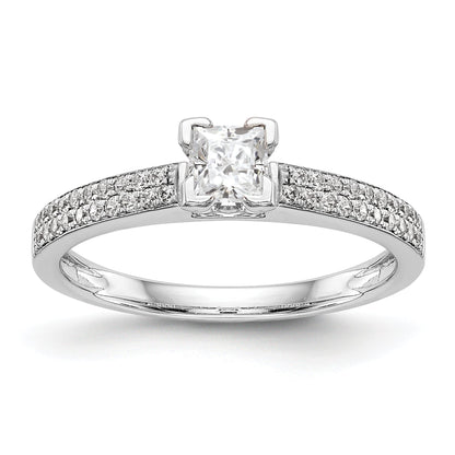 14K White Gold Diamond Peg Set CZ Engagement Ring