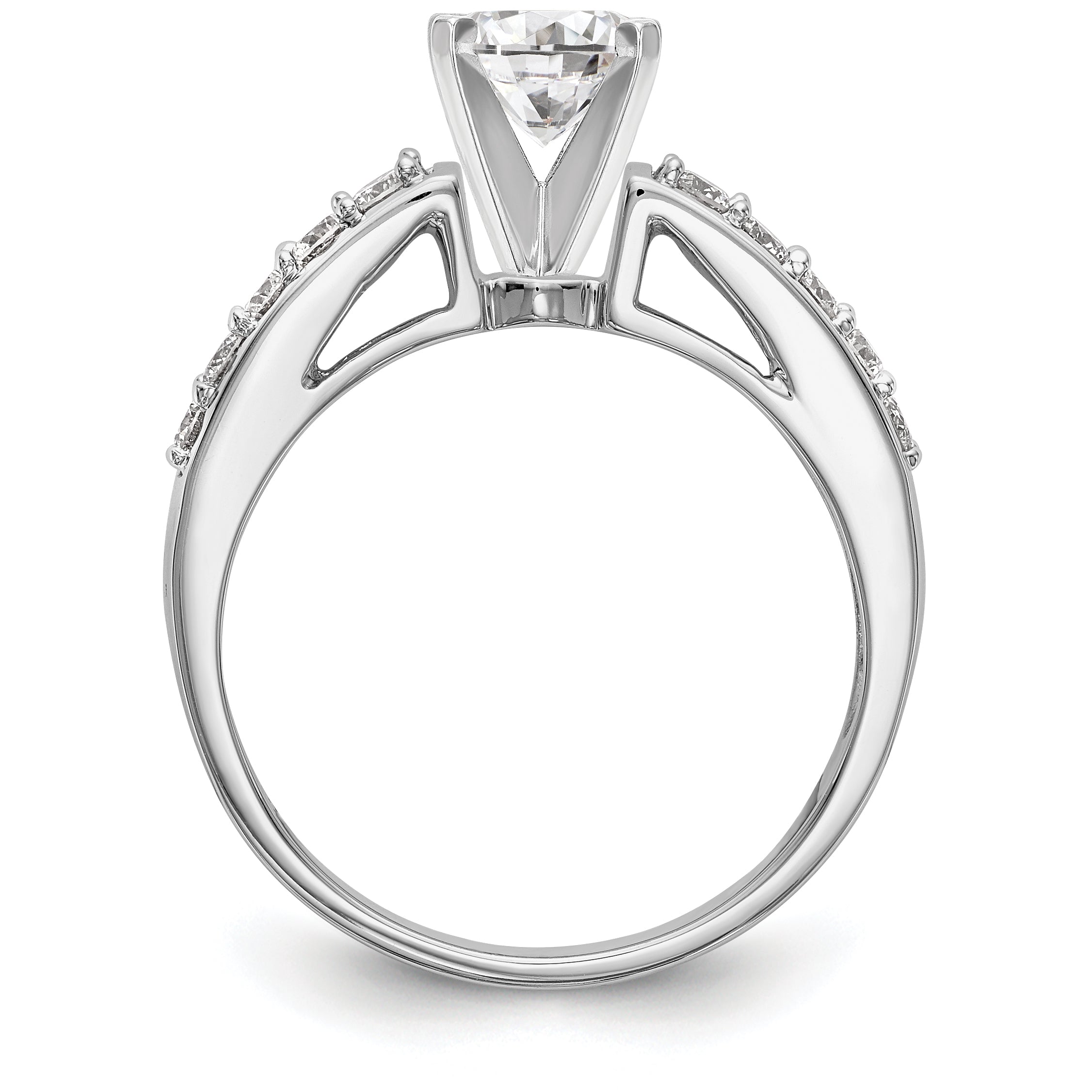 14K White Gold Diamond Peg Set CZ Engagement Ring