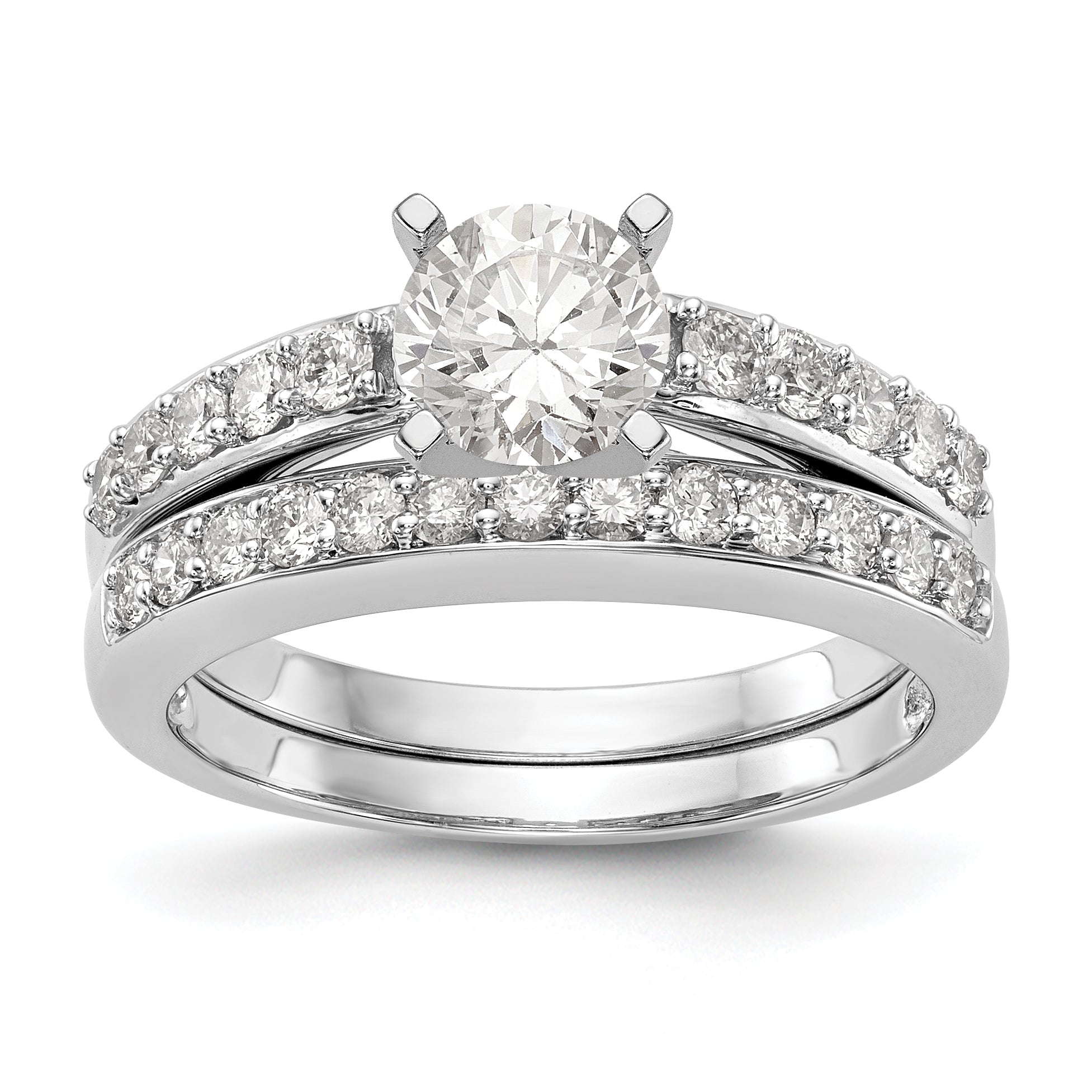 14K White Gold Diamond Peg Set CZ Engagement Ring