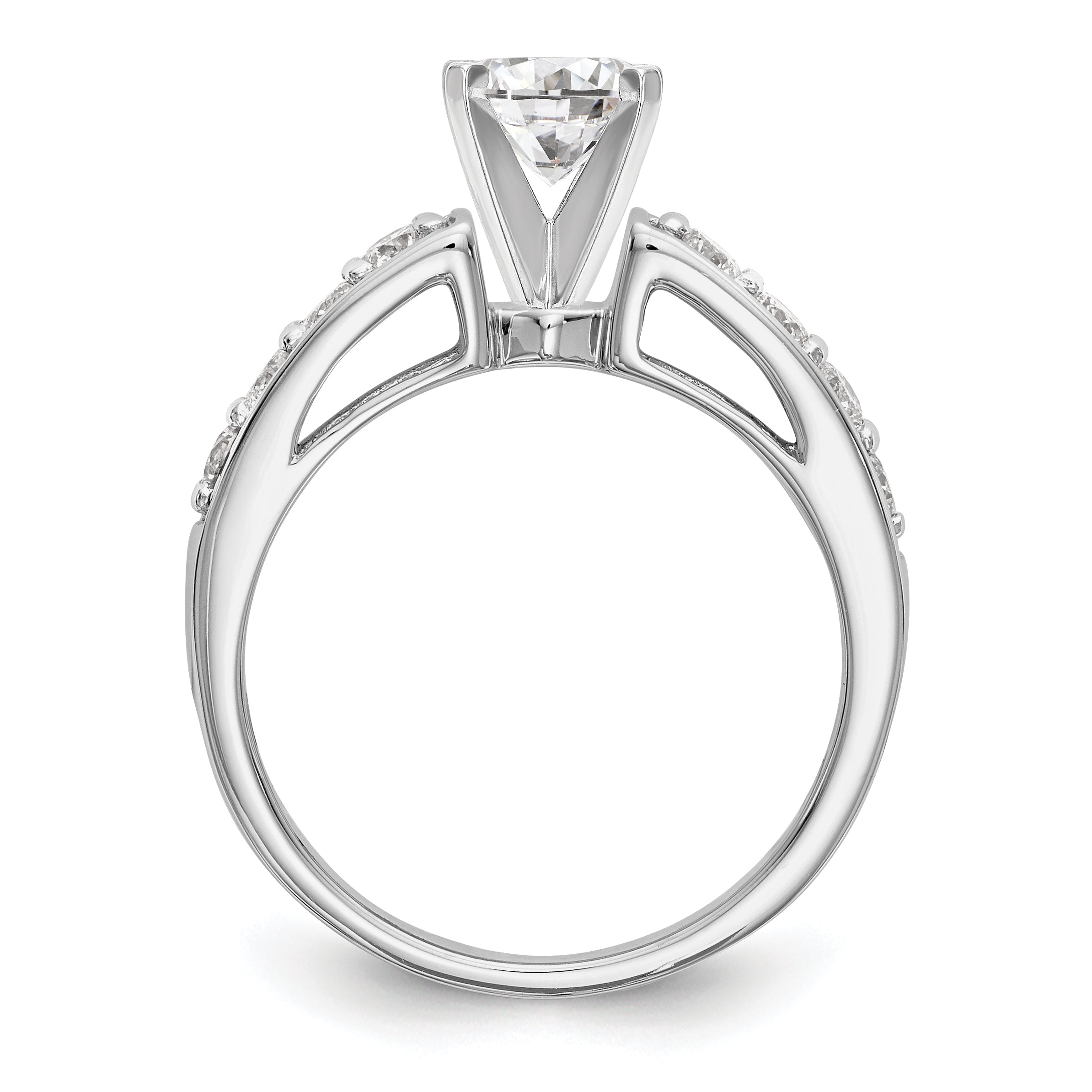 14K White Gold Diamond Peg Set CZ Engagement Ring
