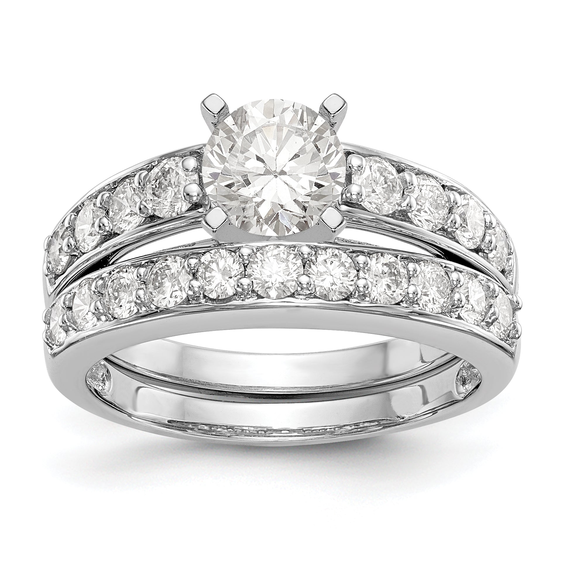 14K White Gold Diamond Peg Set CZ Engagement Ring