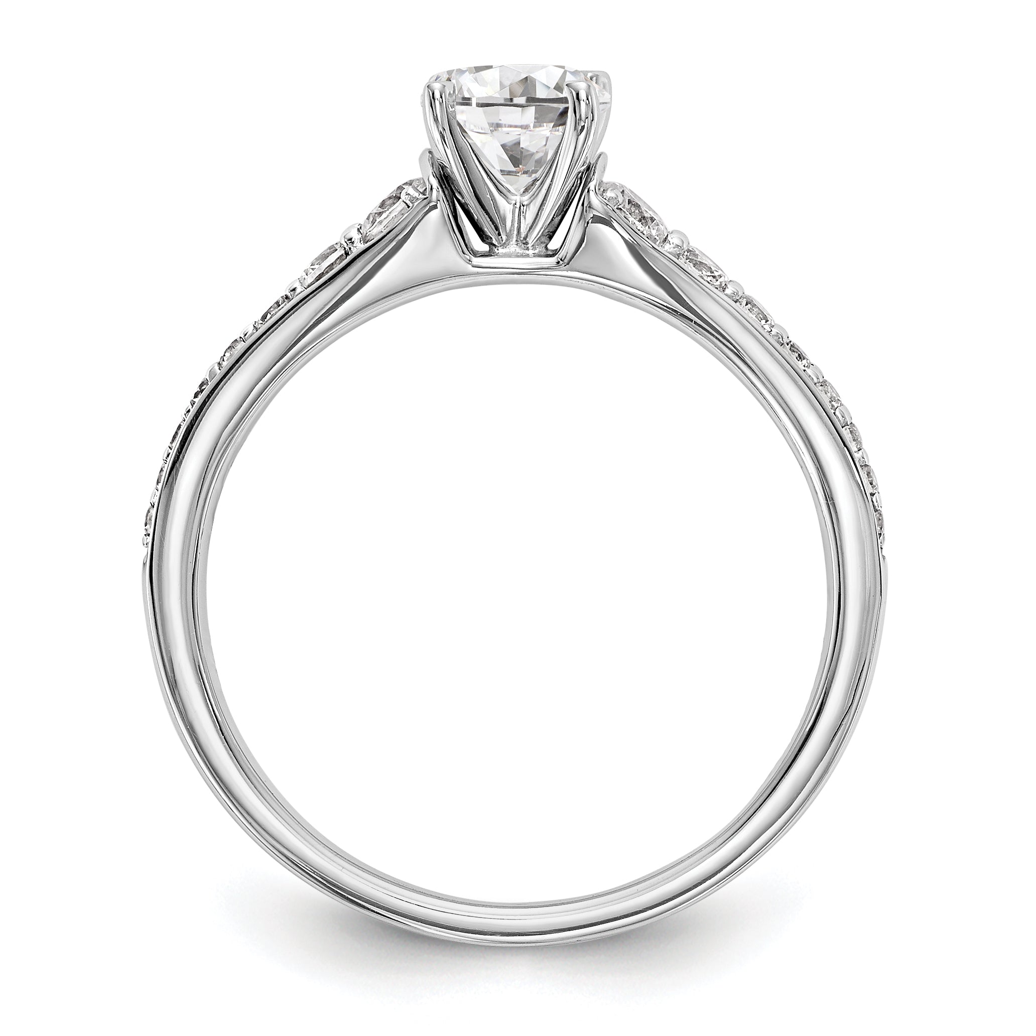 14K White Gold Diamond Peg Set CZ Engagement Ring