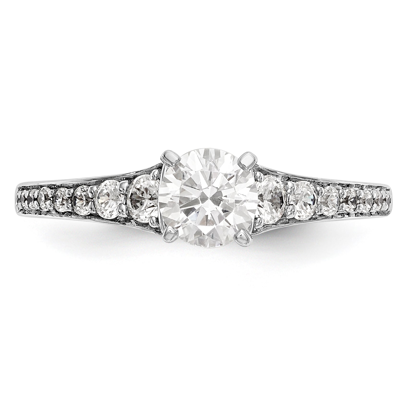 14K White Gold Diamond Peg Set CZ Engagement Ring