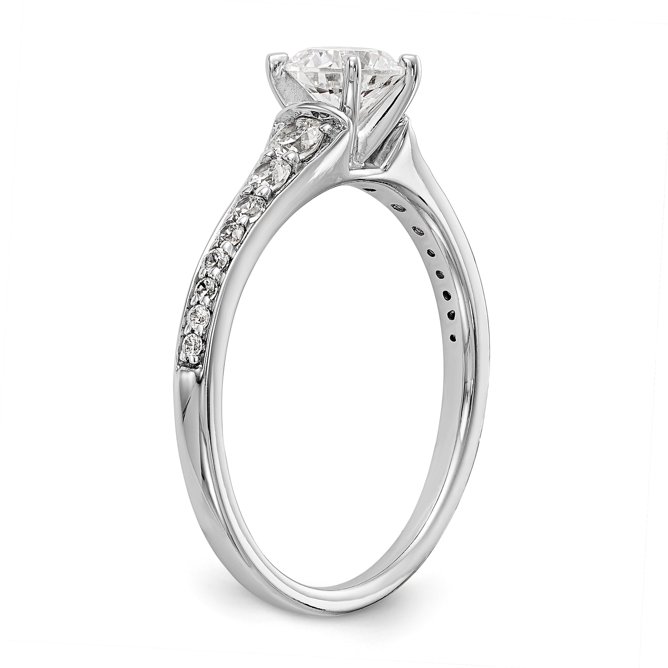 14K White Gold Diamond Peg Set CZ Engagement Ring