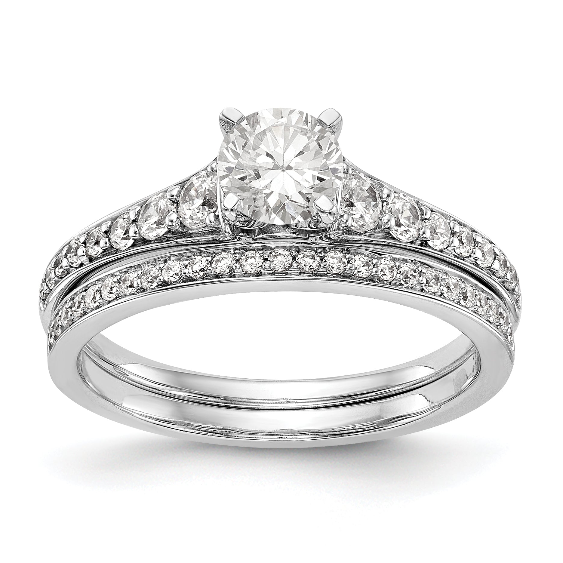 14K White Gold Diamond Peg Set CZ Engagement Ring
