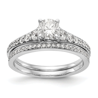 14K White Gold Diamond Peg Set CZ Engagement Ring