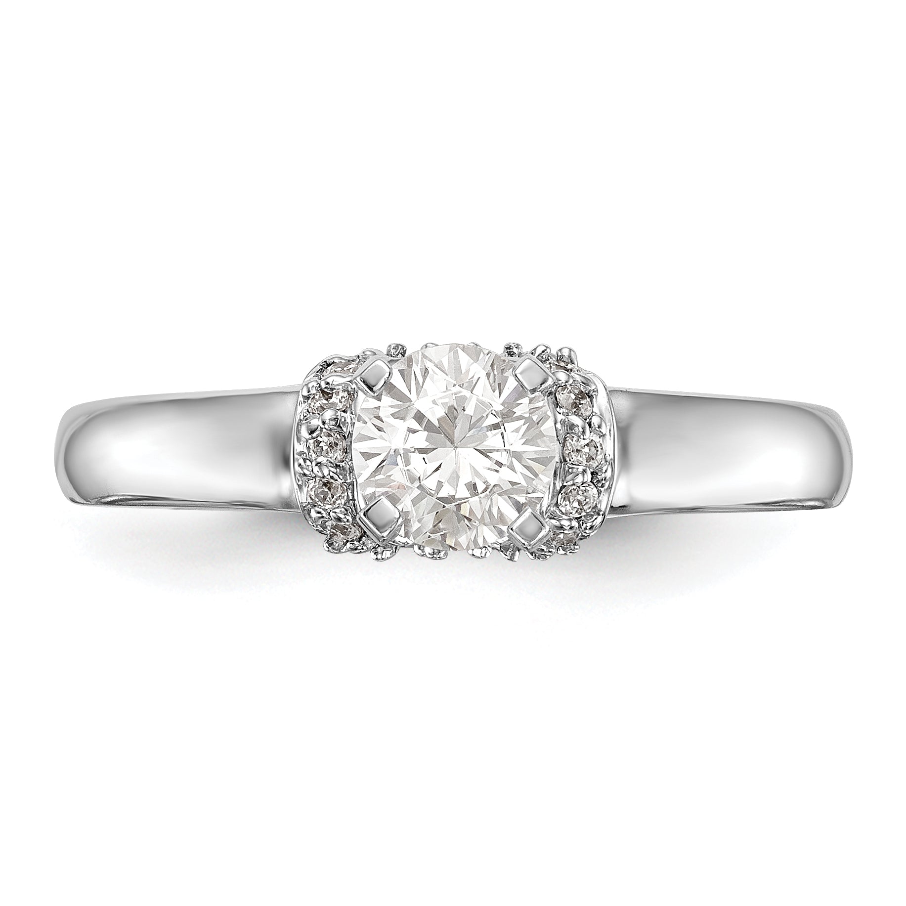 14K White Gold Diamond Peg Set CZ Engagement Ring