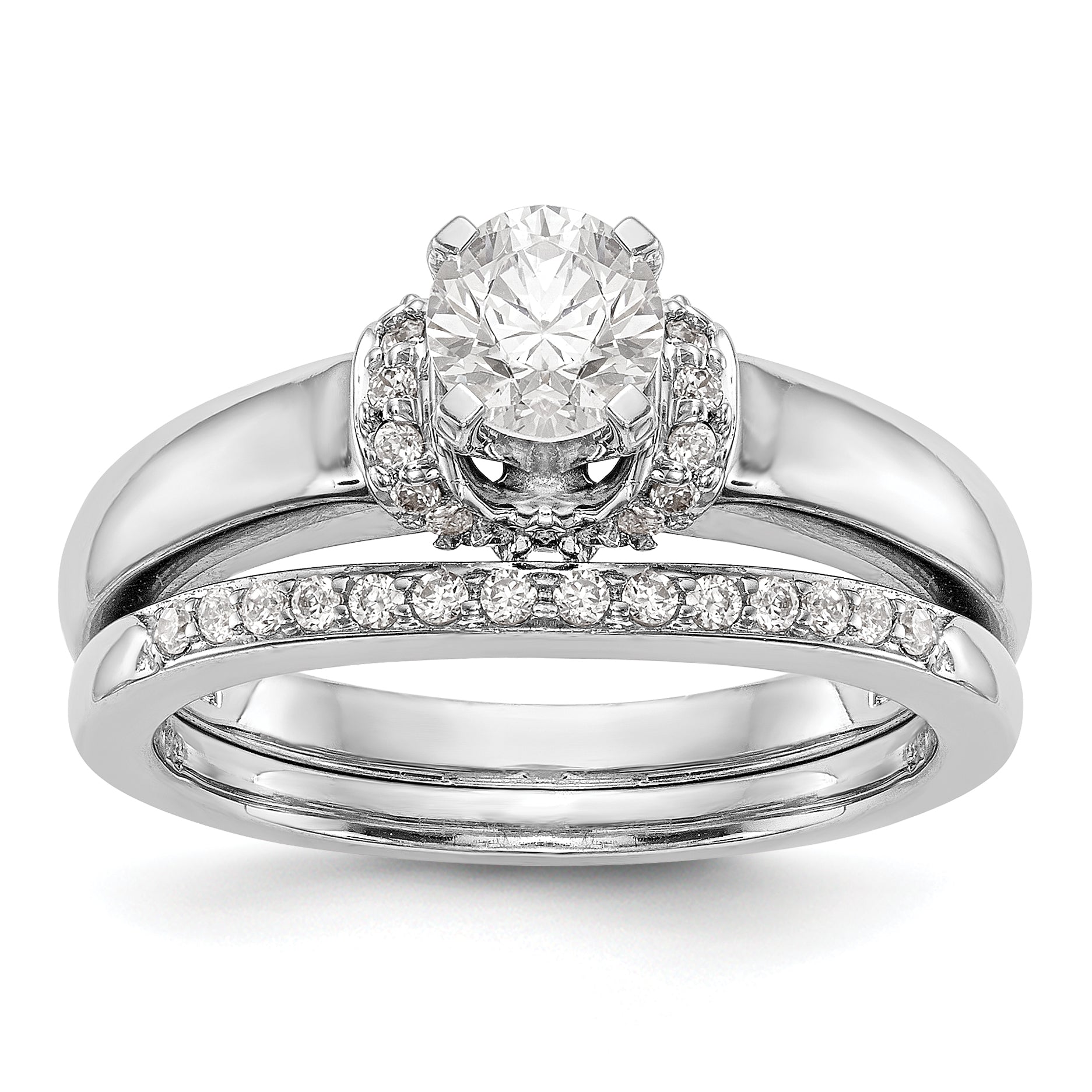 14K White Gold Diamond Peg Set CZ Engagement Ring
