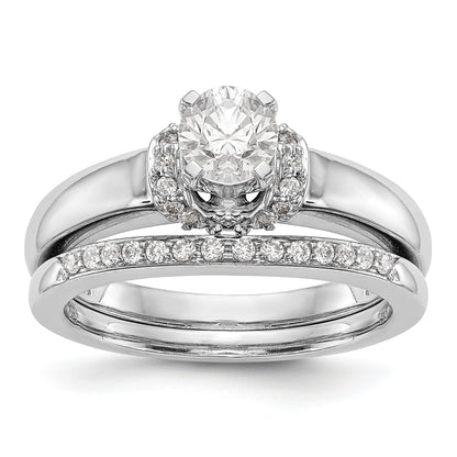 14K White Gold Diamond Peg Set CZ Engagement Ring