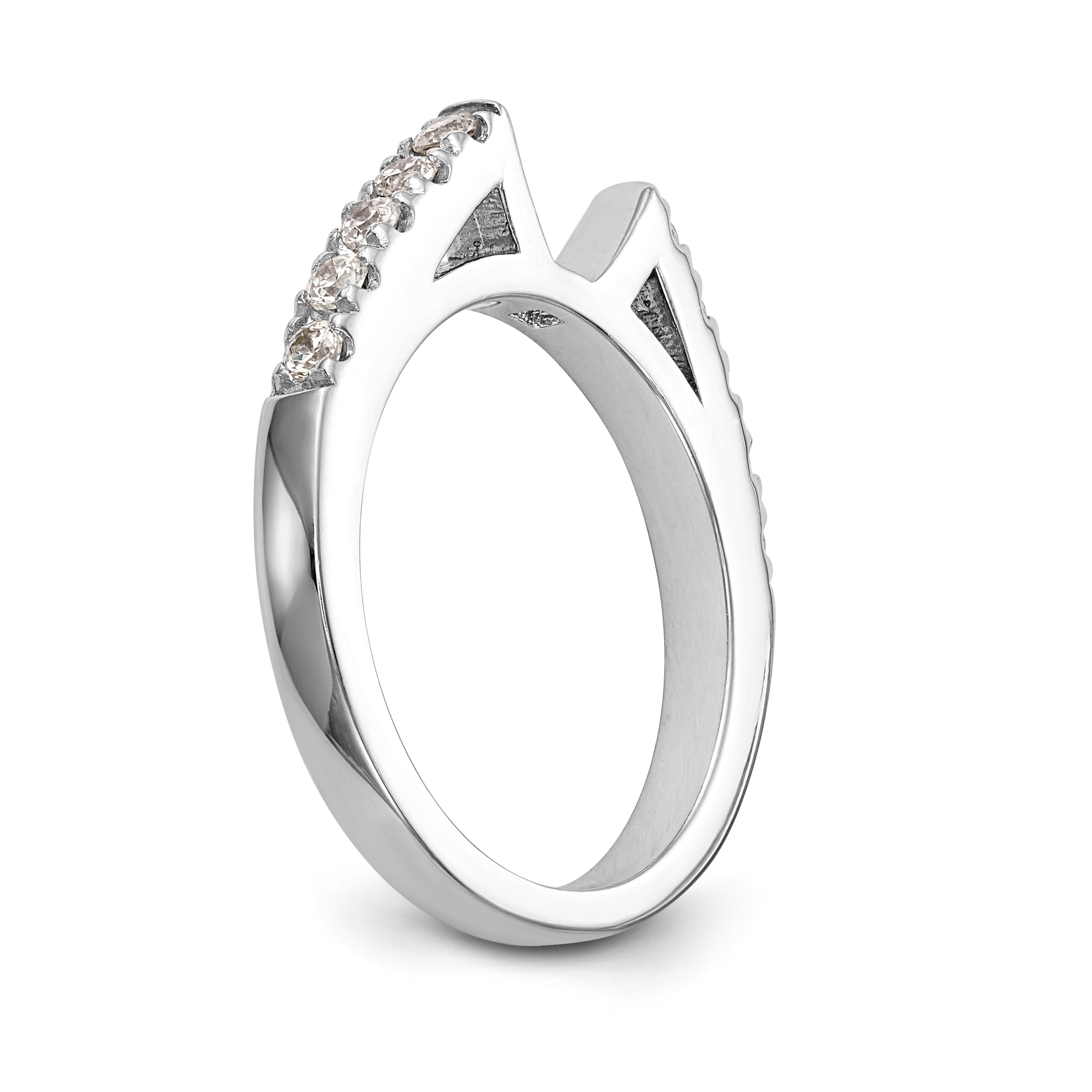 14K White Gold Diamond Peg Set CZ Engagement Ring