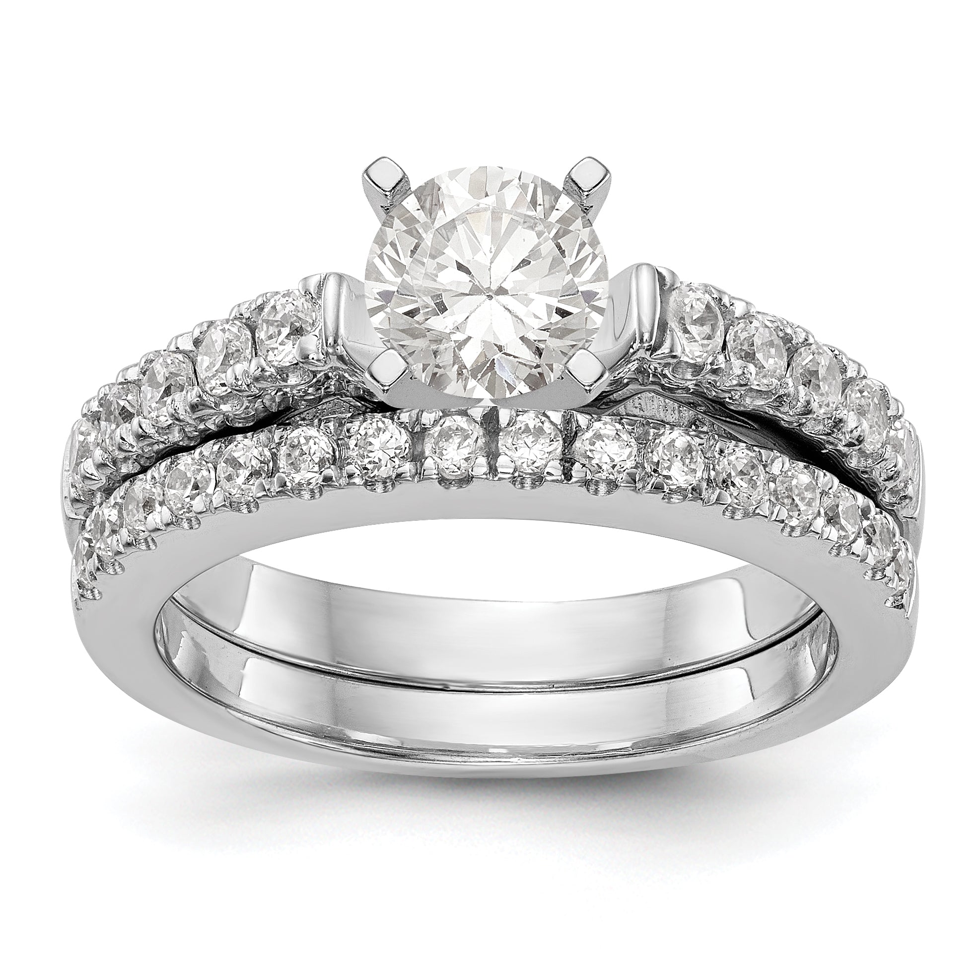 14K White Gold Diamond Peg Set CZ Engagement Ring