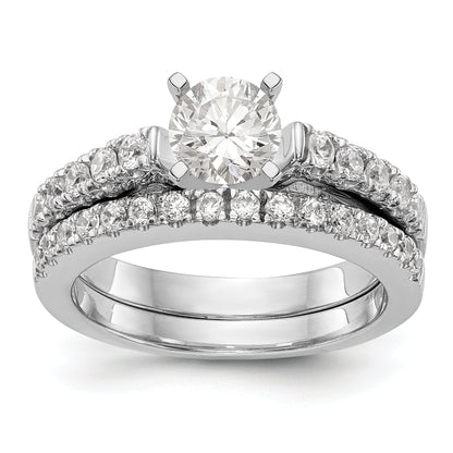 14K White Gold Diamond Peg Set CZ Engagement Ring