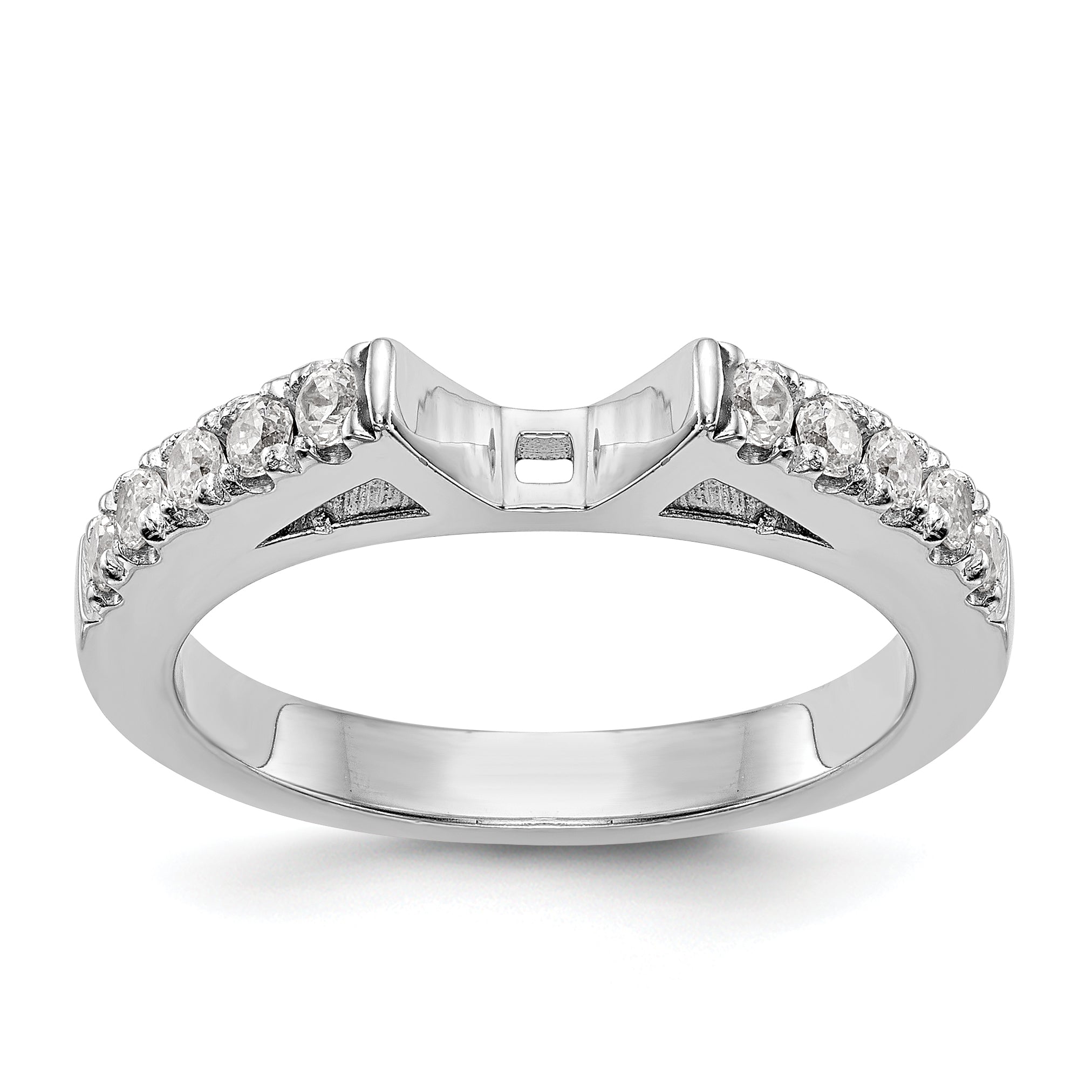 14K White Gold Diamond Peg Set CZ Engagement Ring