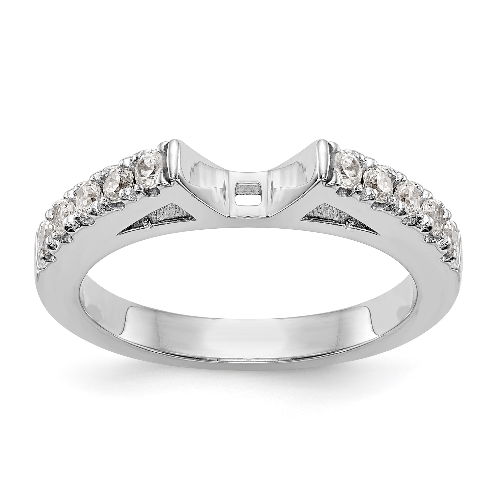 14K White Gold Diamond Peg Set CZ Engagement Ring