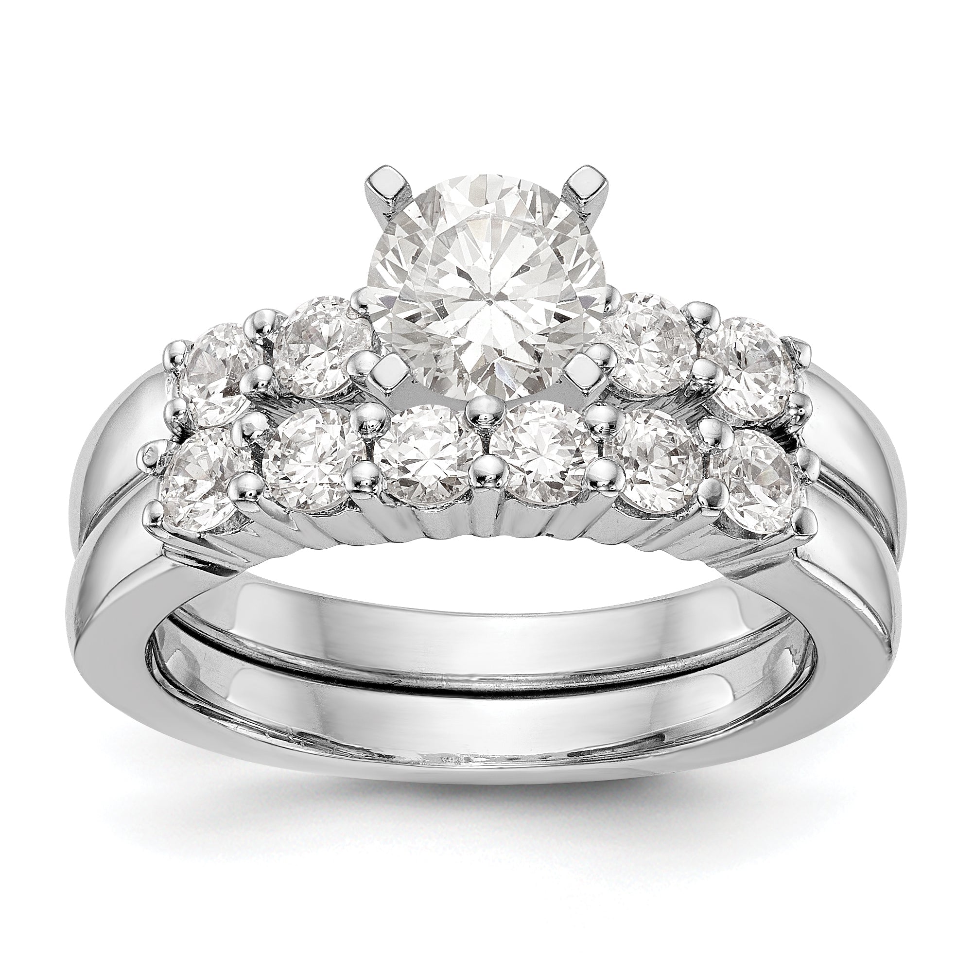 14K White Gold Diamond Peg Set CZ Engagement Ring