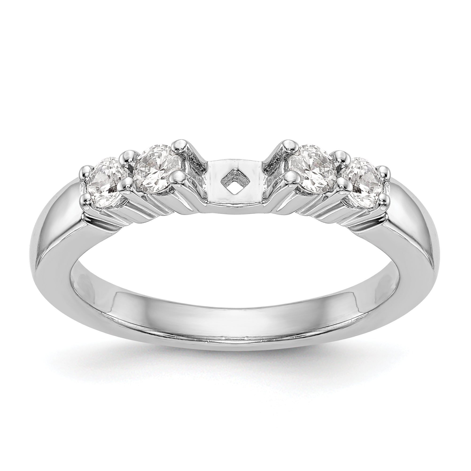 14K White Gold Diamond Peg Set CZ Engagement Ring