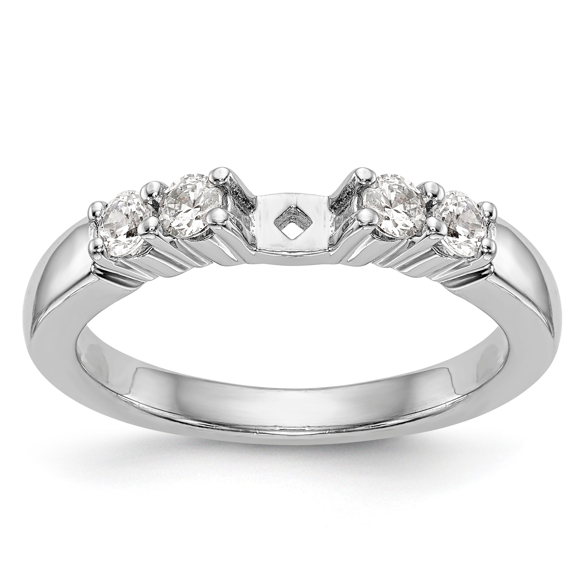 14K White Gold Diamond Peg Set CZ Engagement Ring