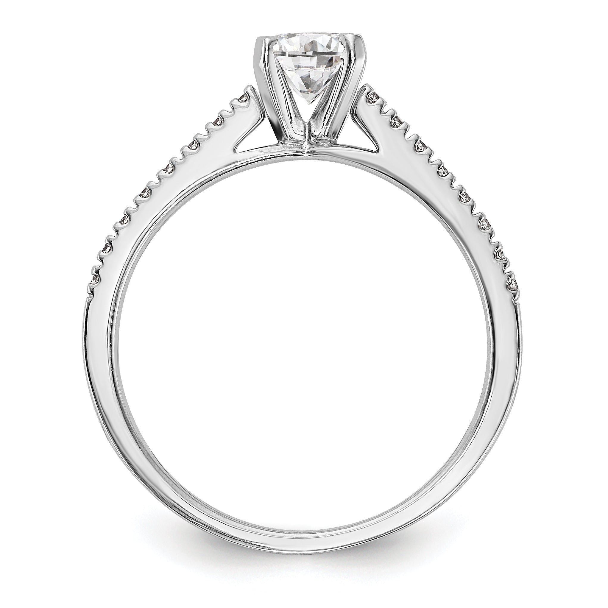 14K White Gold Diamond Peg Set CZ Engagement Ring