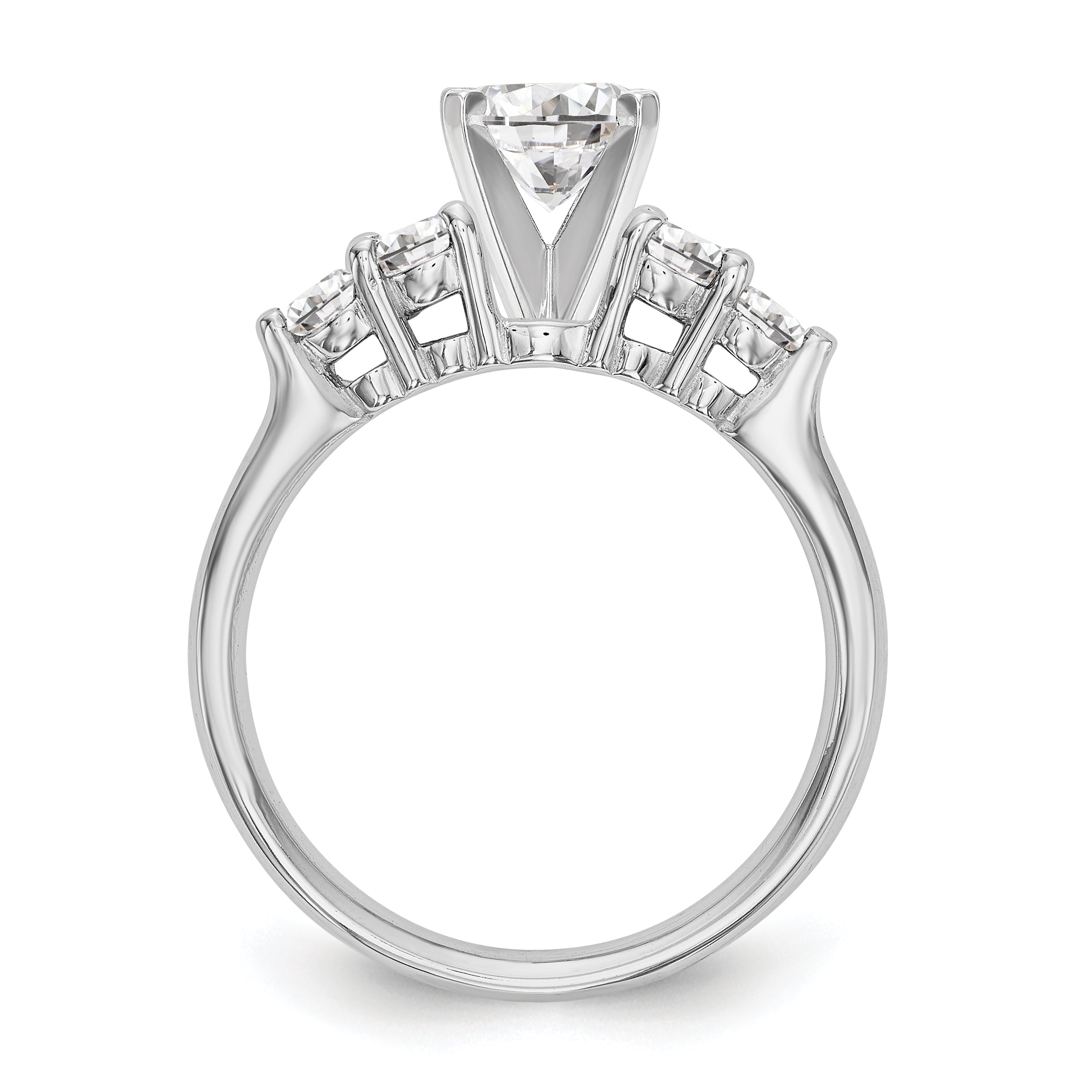 14K White Gold Diamond Peg Set CZ Engagement Ring