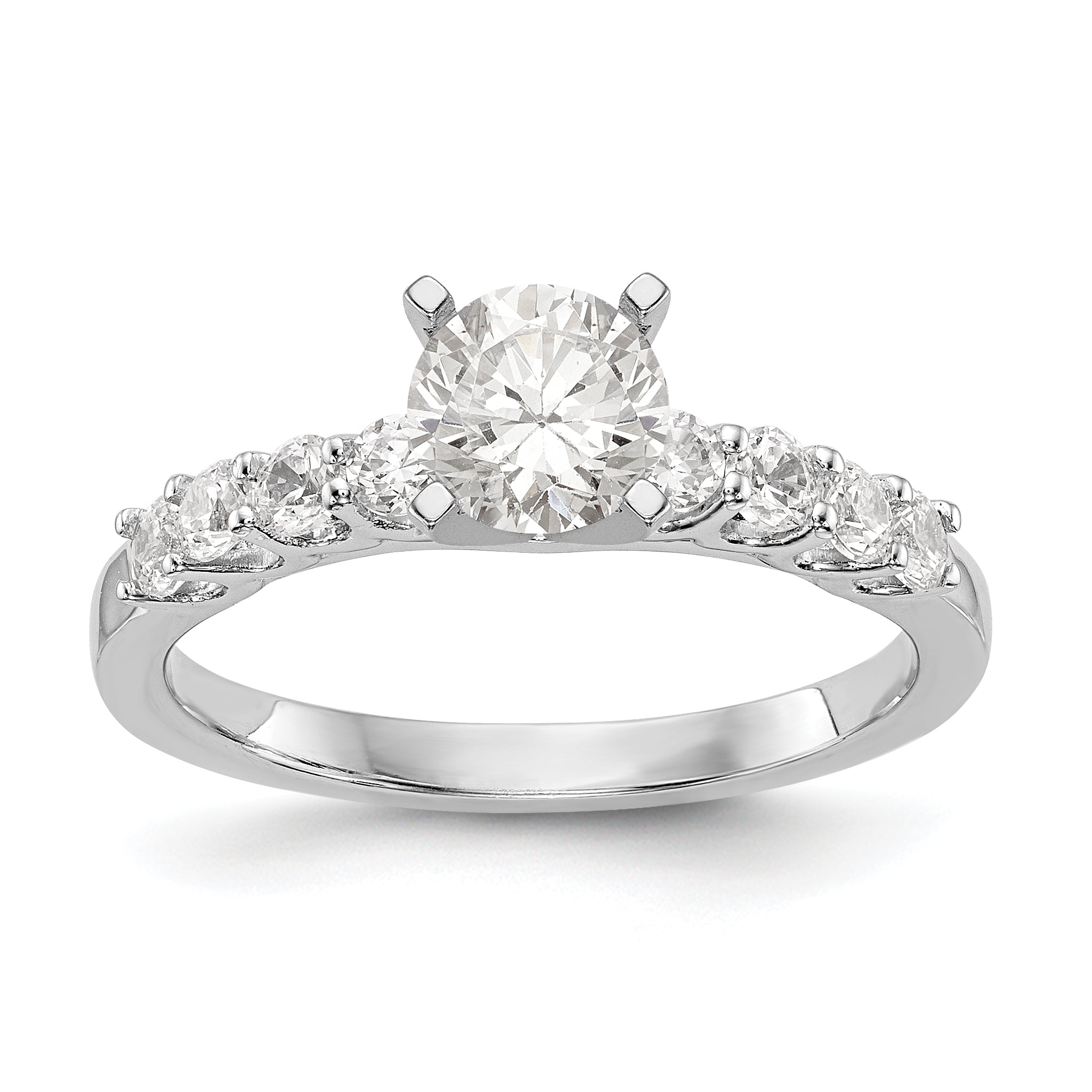 14K White Gold Diamond Peg Set CZ Engagement Ring