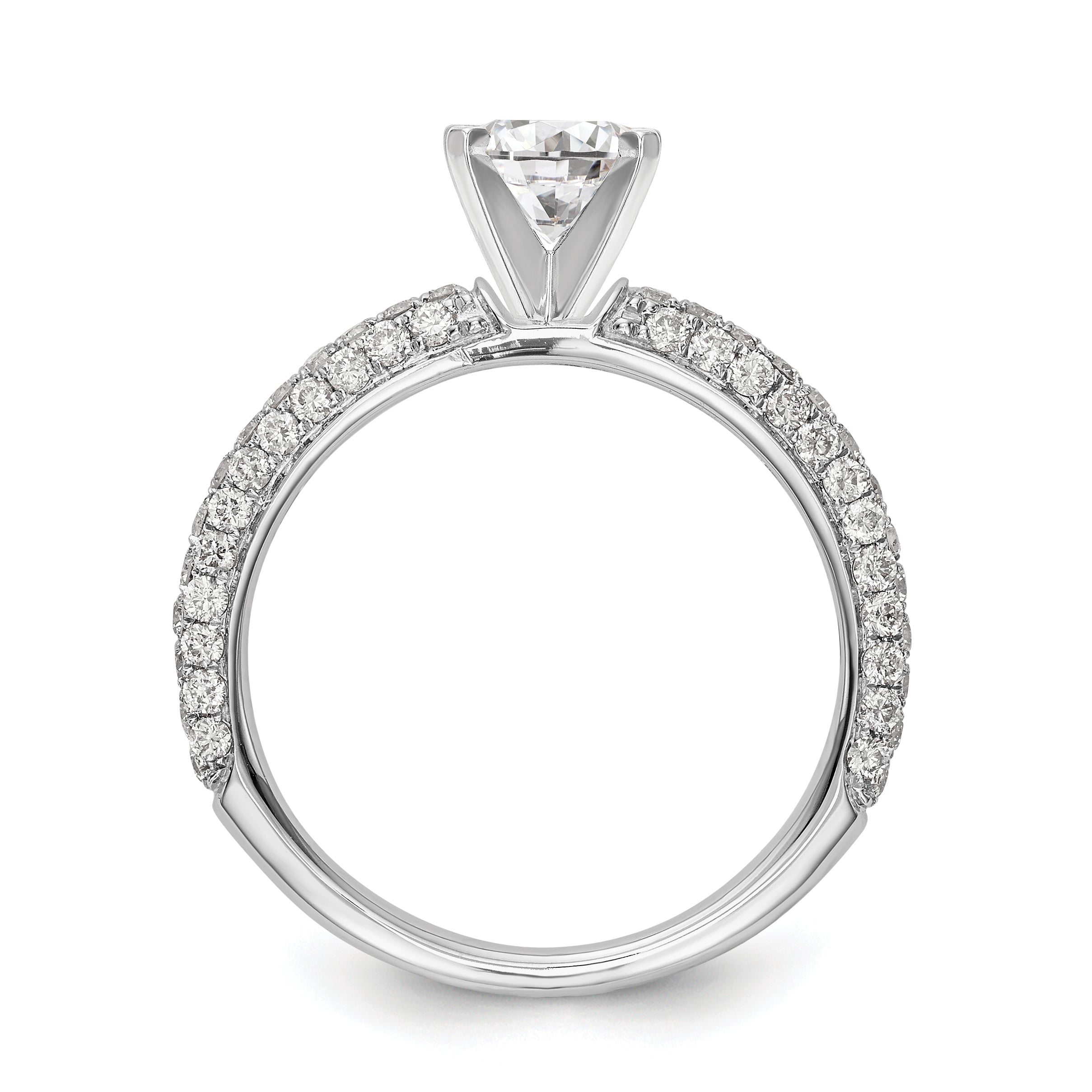14K White Gold Diamond Peg Set CZ Engagement Ring