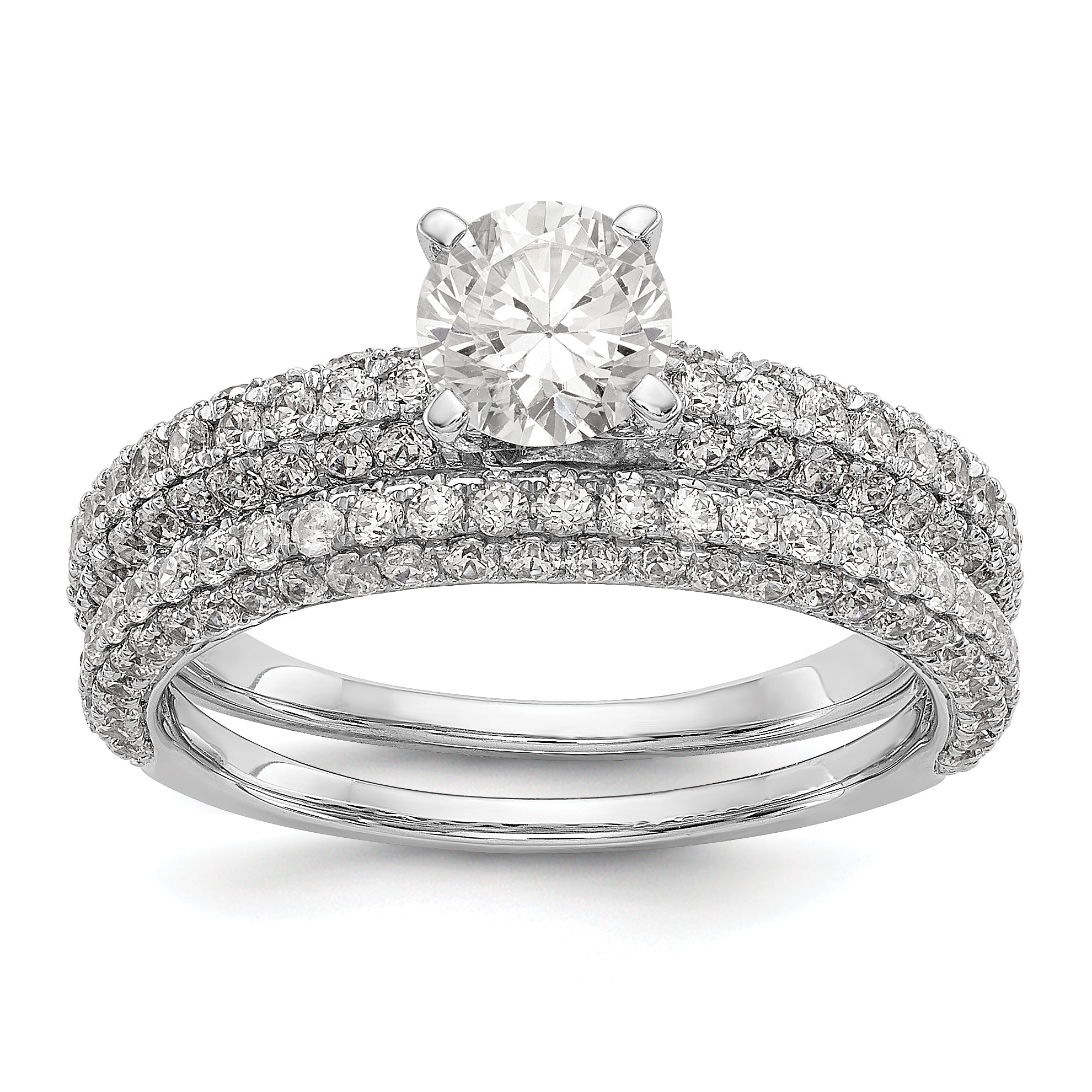 14K White Gold Diamond Peg Set CZ Engagement Ring